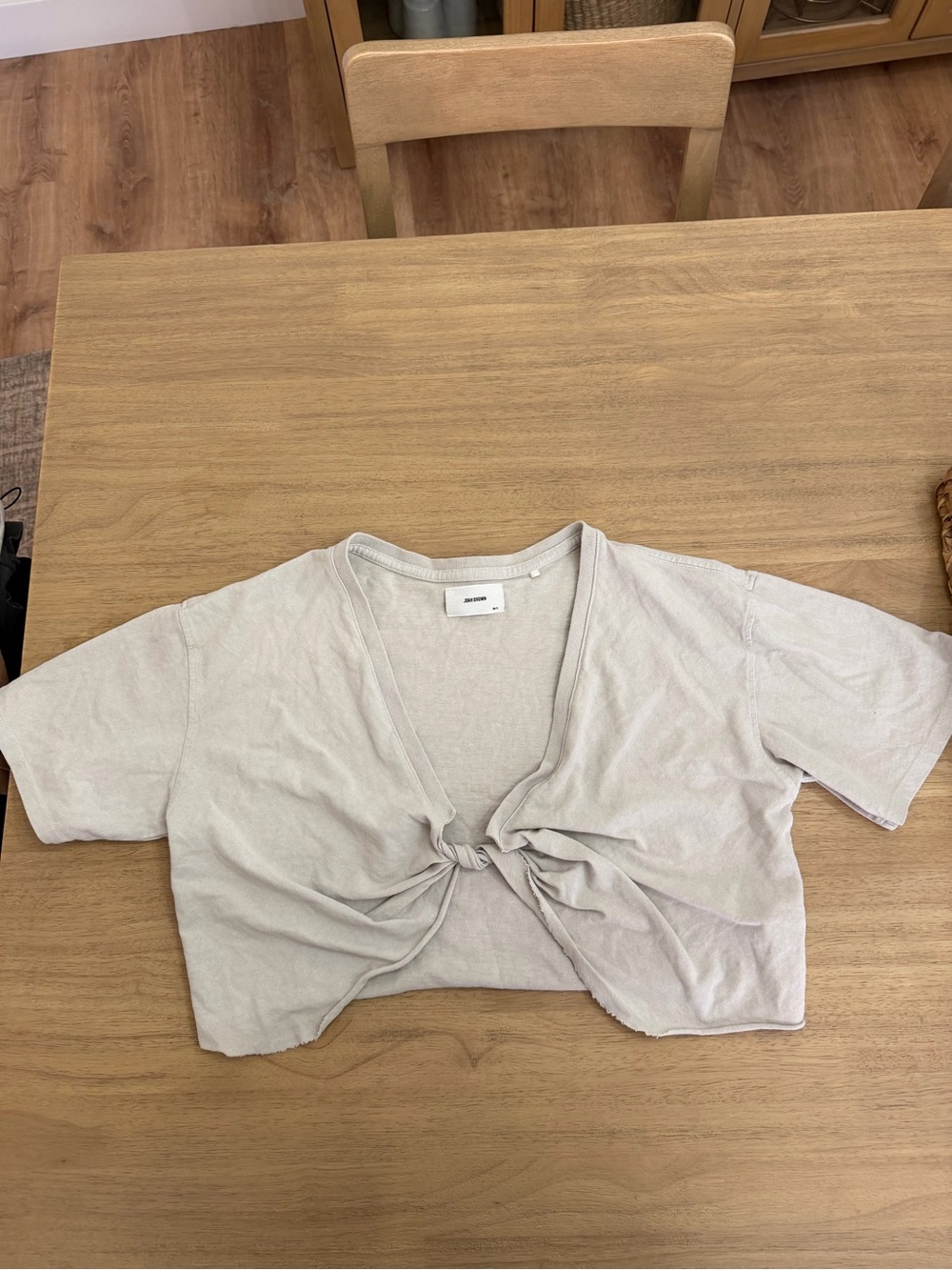 Joah Brown Light Beige Tie-Front Crop Top